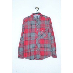 Billabong Men's M Red Gray Tartan Pattern Button-ups Long Sleeve Overshirt